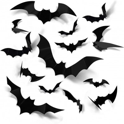 3D Black Bat Wall Decals, Halloween Party Decorations for Indoor Outdoor Use